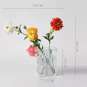Simulated flower, double-petaled zinnia, fake flower, chrysanthemum, single high-end niche home decoration flower, landscaping photography props - Transparent vase + 4 flowers