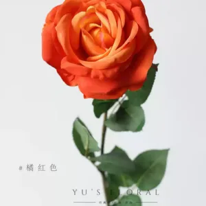 Artificial flower blooming rose single branch artificial flower indoor home decoration floral landscaping large flower head foreign trade last order - orange