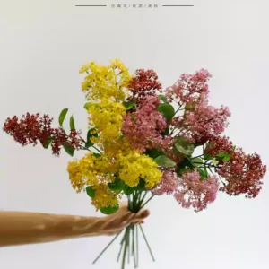 Artificial Flower Cotinus Lover in the Mist Burgundy Bouquet with Flowers Wedding Flowers Home Decoration Photography Props - 3 yellow, 3 burgundy, 3 purple pink