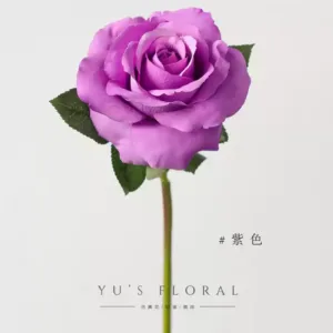 Simulated flower beautiful rose green home flower arrangement single flower soft decoration display indoor decorative flower photography props - Purple