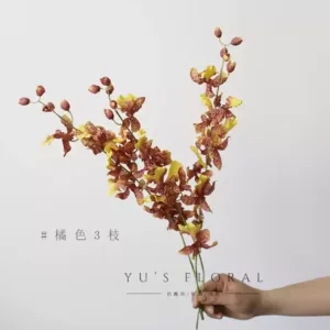 Simulated flower retro spider orchid orange wedding arrangement floral indoor home decoration photography props soft decoration flowers - 3 orange branches