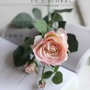 Simulated flower beauty rose pink bud foreign trade last order light pink floral landscaping soft decoration wedding setting - light pink