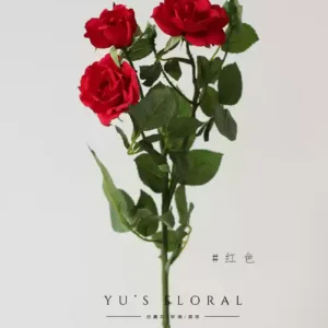 Simulated flower multi-headed small rose red wedding single branch artificial flower indoor home floral soft decoration display foreign trade tail goods - red
