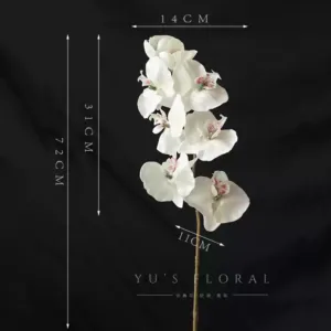 Artificial flowers with Christmas atmosphere. White and gray artificial snowflakes with glitter powder on the surface. Chips will fall off. Be careful when photographing. - Phalaenopsis - white surface with glitter sequins