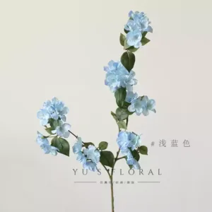 Artificial flower begonia flower single branch artificial flower silk cloth cherry blossom family string flower material soft decoration home decoration wedding dress - light blue