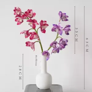Simulated flower cymbidium, New Year's Eve flower orchid, New Year's gift, festive home floral soft decoration display, floral landscaping - Vase + 2 flowers
