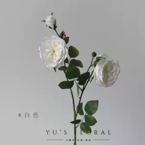 Artificial flower Austin rose peach fake flower silk flower home soft decoration wedding layout photography props bouquet main flower - White