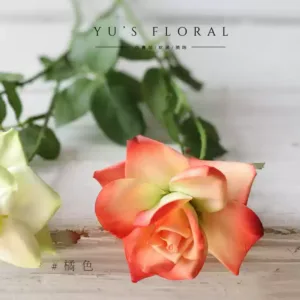 Simulated flower mini Elsa rose small flower head multi-head home decoration decoration home art with flower arrangement silk flower - Long branch orange