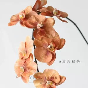 Simulated flower Phalaenopsis hand-painted version of Morandi color single fake flower home floral high simulation wedding layout props - retro orange
