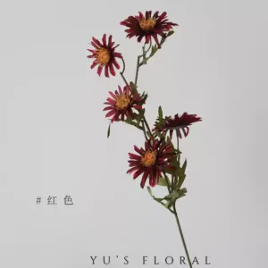 Artificial flower five-headed daisy Home decoration Single artificial flower Florist landscaping Indoor soft furnishings - red