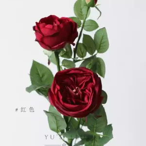 Artificial flower rose David Austin red artificial flower silk flower home display floral landscaping foreign trade flower materials - red