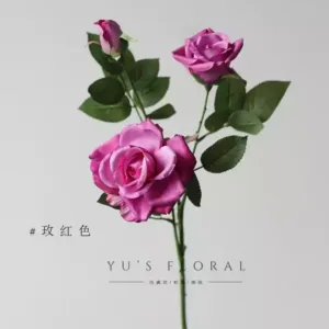 Simulated flower three-headed proud rose rose red home flower arrangement single artificial flower interior decoration floral photography props - rose red