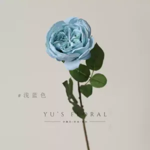 Artificial flower single-headed Austin rose single-branch artificial flower interior decoration floral foreign trade while supplies last - light blue