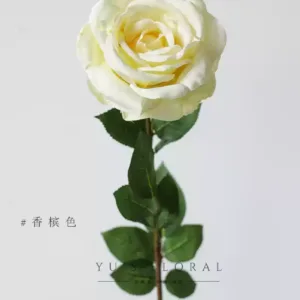 Artificial flower blooming rose single branch artificial flower indoor home decoration floral landscaping large flower head foreign trade last order - champagne