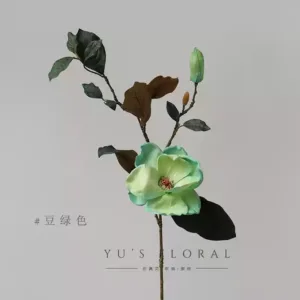 Simulated flower magnolia flower single branch fake flower Chinese style flower material indoor home decoration photography props foreign trade tail goods - Bean green