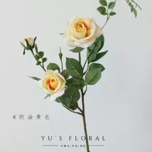 Artificial flower small rose garden multi-head single-branch artificial flower indoor decoration floral arrangement flower rose red wedding hall - creamy yellow