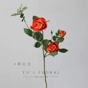 Artificial flower small rose garden multi-head single-branch artificial flower indoor decoration floral arrangement flower rose red wedding hall - orange red