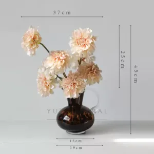 Simulated flower dahlia feels moisturizing, single artificial flower, light luxury niche flower art, indoor home decoration photography props - Amber pattern vase + 8 flowers