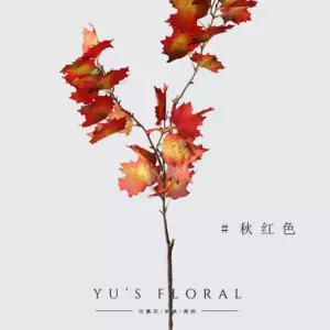 floral artificial flowers, sycamore leaves, autumn leaves, soft furnishings, atmospheric scene layout - autumn red