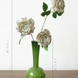 Artificial flowers, large oil painting roses, very large flower heads, space, furnishings, model room, decoration, photography, props - Vase + B style green gray 3 branches