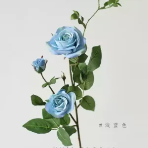 Artificial flower small rose garden multi-head single-branch artificial flower indoor decoration floral arrangement flower rose red wedding hall - light blue