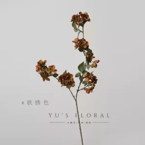 Artificial flower begonia flower single branch artificial flower silk cloth cherry blossom family string flower material soft decoration home decoration wedding dress - rust color