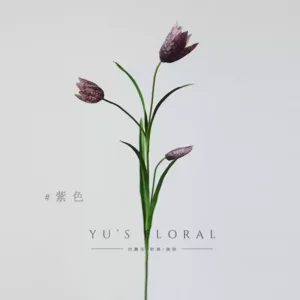 Simulated flower three-headed fritillary flower oil painting green retro indoor home decoration single branch flower art fake flower photography props - Purple