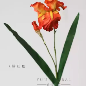 Artificial flower German iris single branch artificial flower artificial flower floral landscaping indoor soft decoration photography props foreign trade goods - orange red