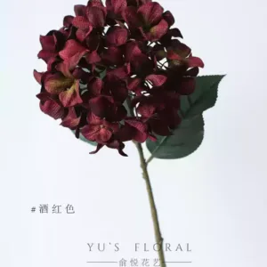 Simulated flower hydrangea retro oil painting style single fake flower orange red home decoration floral landscaping photography props - Claret