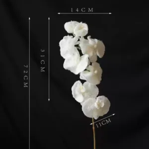 Artificial flowers with Christmas atmosphere. White and gray artificial snowflakes with glitter powder on the surface. Chips will fall off. Be careful when photographing. - Phalaenopsis - white with artificial snowflakes on the surface