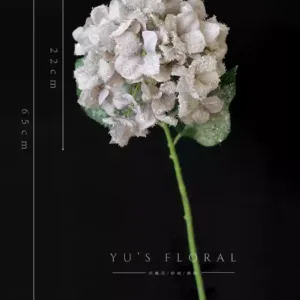 Artificial flowers with Christmas atmosphere. White and gray artificial snowflakes with glitter powder on the surface. Chips will fall off. Be careful when photographing. - Hydrangea - gray with artificial snowflakes on the surface