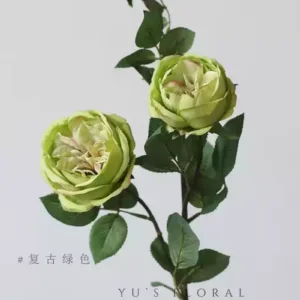 Artificial flower rose David Austin red artificial flower silk flower home display floral landscaping foreign trade flower materials - retro green