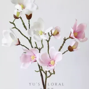 Simulated flower magnolia white new Chinese style national style floral art high-end single fake flower silk flower photography props soft decoration - One white and one pink each