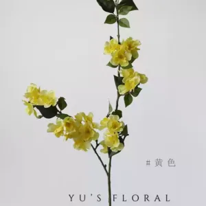 Artificial flower begonia flower single branch artificial flower silk cloth cherry blossom family string flower material soft decoration home decoration wedding dress - yellow