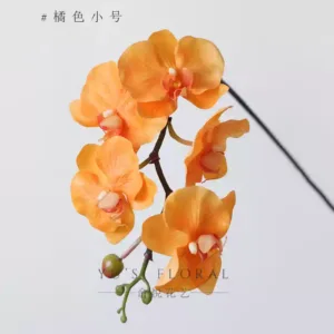 Simulation flower Phalaenopsis high simulation PVC feel fake flower decoration floral landscaping sample room soft decoration shadow props - Orange trumpet