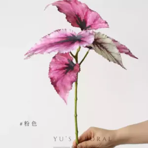 Simulated leaf begonia leaf high-end black flower arrangement floral landscaping single branch green plant photography props light luxury niche - pink