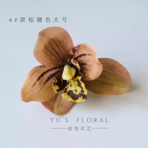 Simulated flower Cymbidium flower headdress, makeup and hair styling, handmade DIY accessories, French retro photography props - Type F-brown orange large size