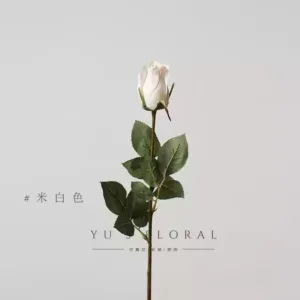 Artificial flower rose flower bone light orange velvet texture single artificial flower indoor home decoration foreign trade final order - off white