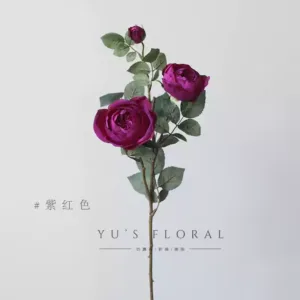 Artificial flowers, piano roses, home floral arrangements, soft decoration single artificial flowers, indoor flowers, foreign trade export final order - Purple red
