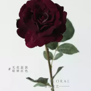 Artificial flower high-grade velvet rose burgundy single branch artificial flower foreign trade last single red rose while stocks last - Dark burgundy color without stamens