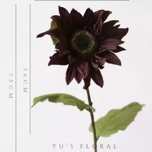 Simulated flower sunflower sunflower single branch fake flower oil painting style indoor home soft decoration photography props floral landscaping - Oil painting big sunflower-coffee color