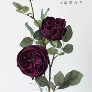 Artificial flower rose David Austin red artificial flower silk flower home display floral landscaping foreign trade flower materials - dark purple red