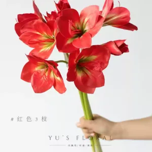Simulated flower amaryllis red pink red large flowers flower material home decoration floral landscaping photography props high-end - 3 red branches