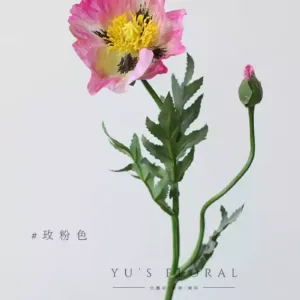 Simulated poppies, pink fake flowers, flower ornaments, photography props, soft decoration display, foreign trade flowers, floral landscaping - rose pink