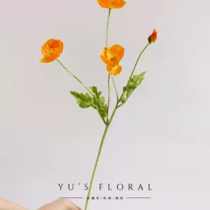 Simulated poppies, light luxury, high-end single-branch silk flowers for landscaping, indoor home decoration, photography props - orange color