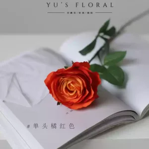 Simulated flower beauty rose pink bud foreign trade last order light pink floral landscaping soft decoration wedding setting - Single head orange