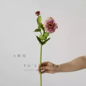Simulated flower 2-head zinnia purple pink home decoration floral single fake flower silk flower photography props - Side view, show, don’t take pictures