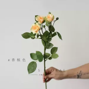 Simulated flower multi-headed small rose red wedding single branch artificial flower indoor home floral soft decoration display foreign trade tail goods - champagne