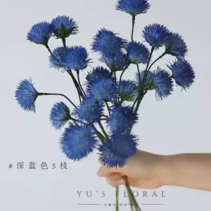 Artificial flower blue thorn head dark blue floral soft decoration floral landscaping photography props single artificial flower presentation high-end - Dark blue 5 branches