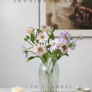 Artificial flowers, blue potted flowers, cornflowers, single artificial flowers, silk flowers, home decoration, photography props, ornaments - 4 pink stems + 4 light purple stems, vase not included